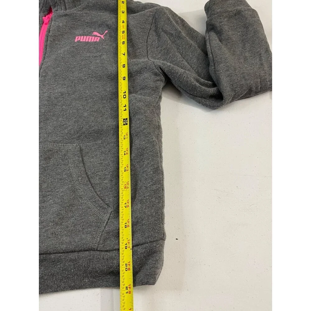 Puma Girls Gray Hoodie With Pink Logo & Sherpa Lining M (10-12) - Picture 8 of 14